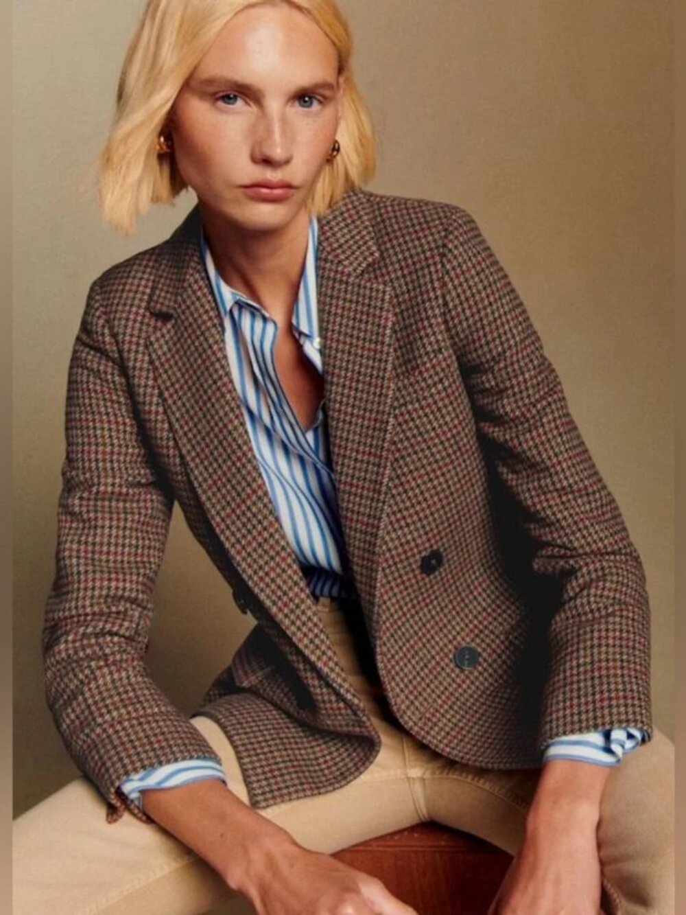 Sezane Christie Jacket Brown Houndstooth - Size 2